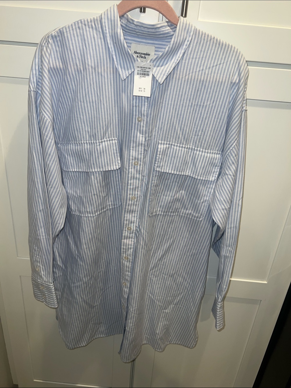 Abercrombie & Fitch Blue and White Striped Men's Button-Down Shirt